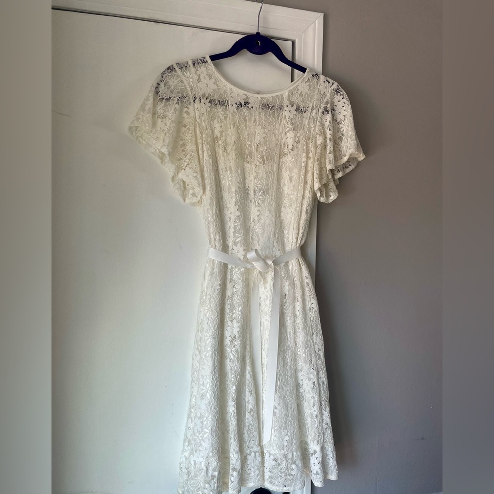 White Lace Dress with Ribbon Belt